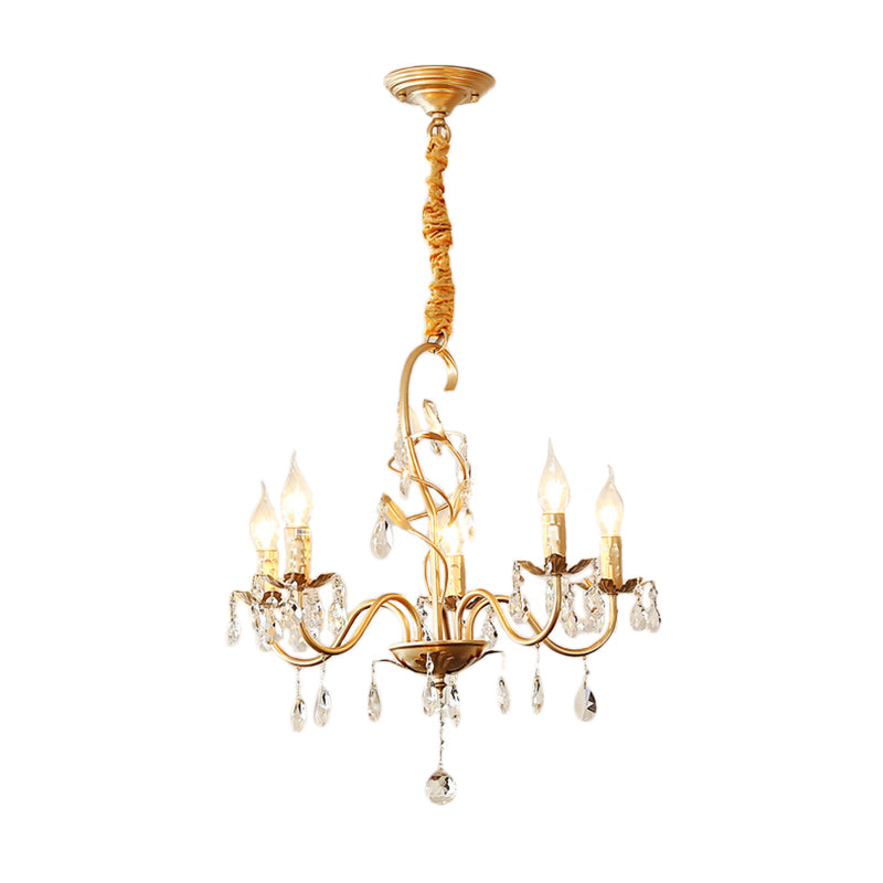 Modern Gold Chandelier Lamp With Crystal Deco - 5/8-Light Metallic Pendant Light