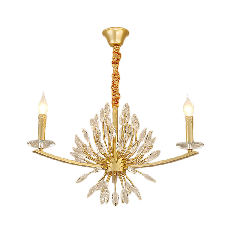 Lustre vintage en laiton - Luminaire suspendu à 3/6/8 têtes en métal avec décoration en cristal