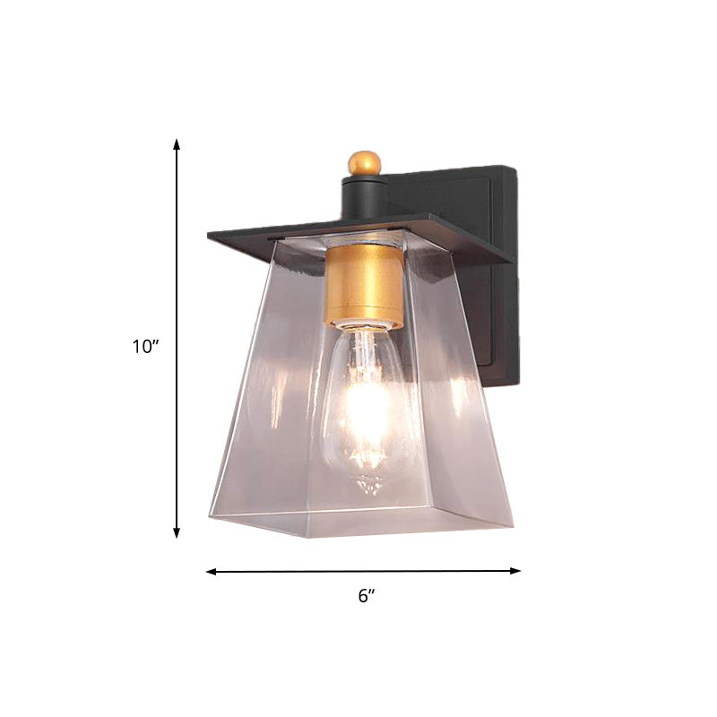 Modern Clear Glass Black Wall Sconce 1-Light Industrial Light Fixture 6/8 Wide