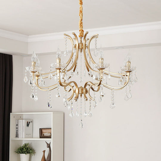 Lustre suspendu moderne en métal sans flamme avec perles de cristal en or - Lampe suspendue à 6/8 têtes