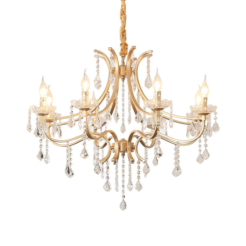 Modern Metal Flameless Candle Pendant Chandelier With Crystal Bead - Gold 6/8 Heads