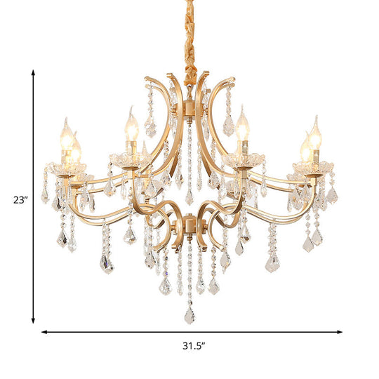 Modern Metal Flameless Candle Pendant Chandelier With Crystal Bead - Gold 6/8 Heads