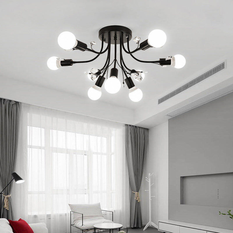 Black/White/Gold Metal Curved Arms Semi Flush Mount Light - Nordic Style - 6/9 Lights - Bedroom Ceiling Flush Mount