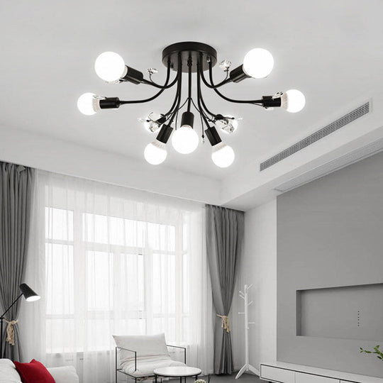 Black/White/Gold Metal Curved Arms Semi Flush Mount Light - Nordic Style - 6/9 Lights - Bedroom Ceiling Flush Mount