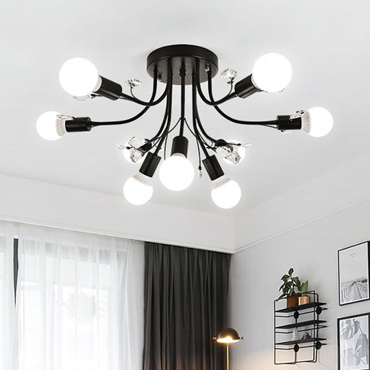 Black/White/Gold Metal Curved Arms Semi Flush Mount Light - Nordic Style - 6/9 Lights - Bedroom Ceiling Flush Mount