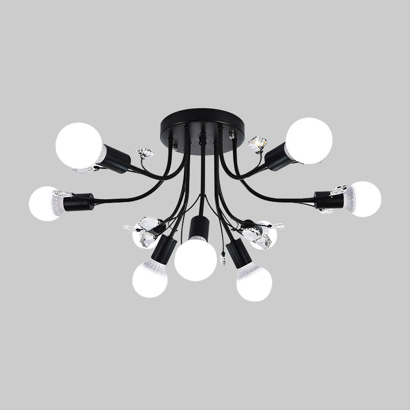 Black/White/Gold Metal Curved Arms Semi Flush Mount Light - Nordic Style - 6/9 Lights - Bedroom Ceiling Flush Mount