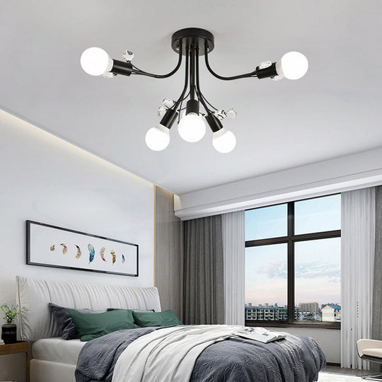 Black/White/Gold Metal Curved Arms Semi Flush Mount Light - Nordic Style - 6/9 Lights - Bedroom Ceiling Flush Mount