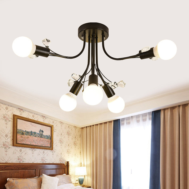 Black/White/Gold Metal Curved Arms Semi Flush Mount Light - Nordic Style - 6/9 Lights - Bedroom Ceiling Flush Mount