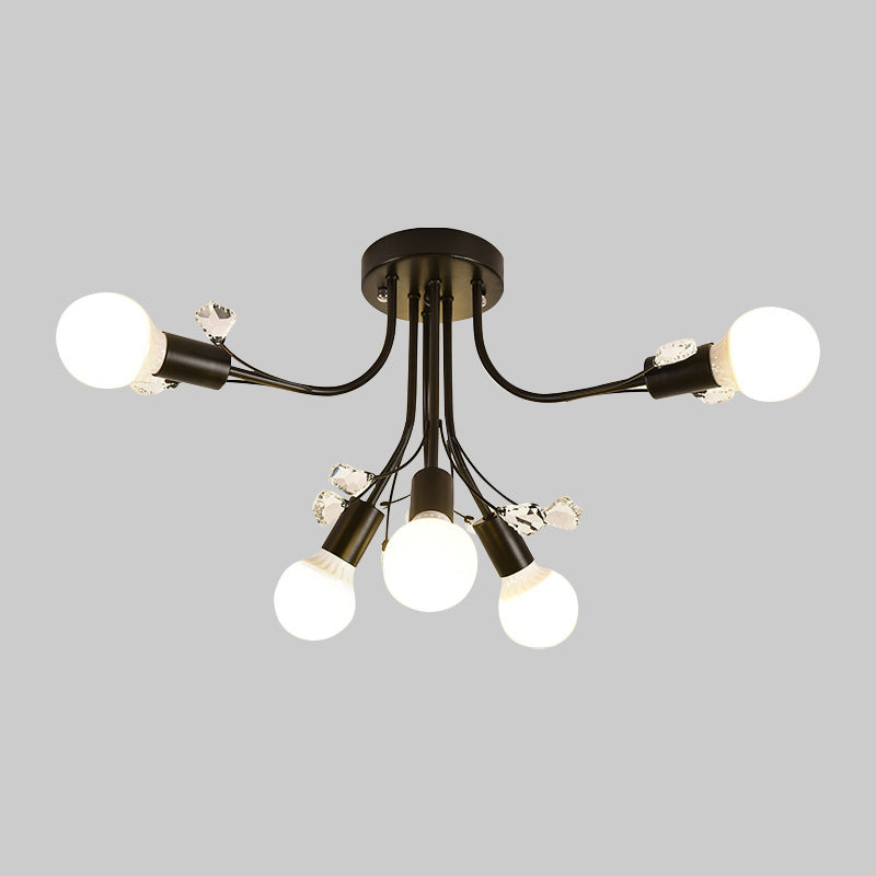 Black/White/Gold Metal Curved Arms Semi Flush Mount Light - Nordic Style - 6/9 Lights - Bedroom Ceiling Flush Mount