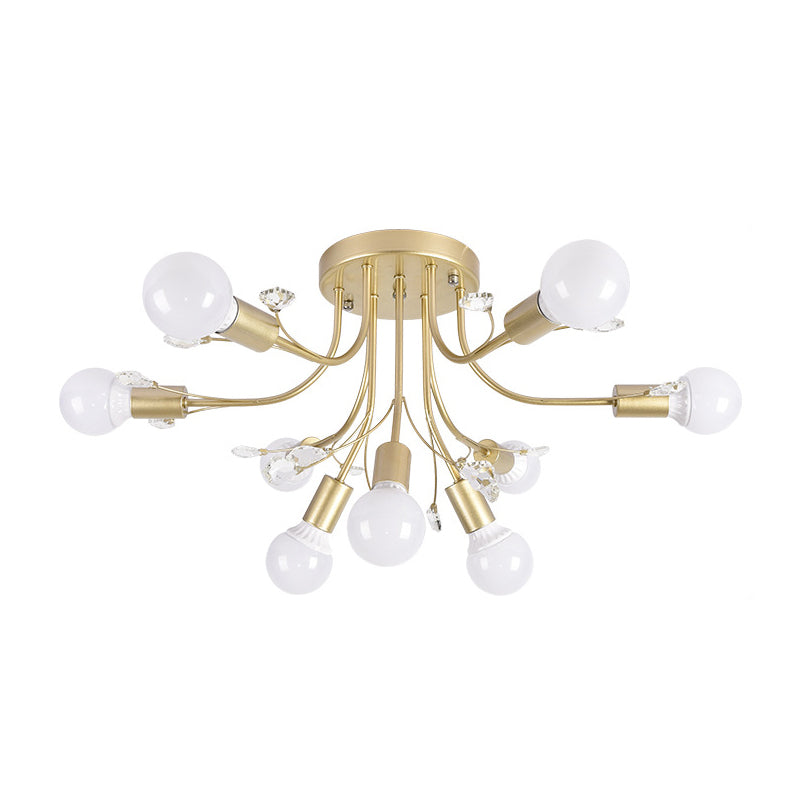 Black/White/Gold Metal Curved Arms Semi Flush Mount Light - Nordic Style - 6/9 Lights - Bedroom Ceiling Flush Mount