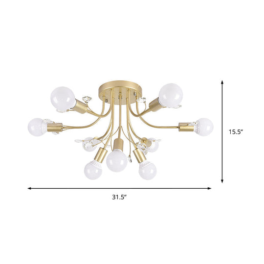 Black/White/Gold Metal Curved Arms Semi Flush Mount Light - Nordic Style - 6/9 Lights - Bedroom Ceiling Flush Mount