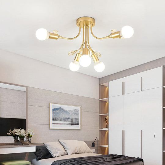 Black/White/Gold Metal Curved Arms Semi Flush Mount Light - Nordic Style - 6/9 Lights - Bedroom Ceiling Flush Mount