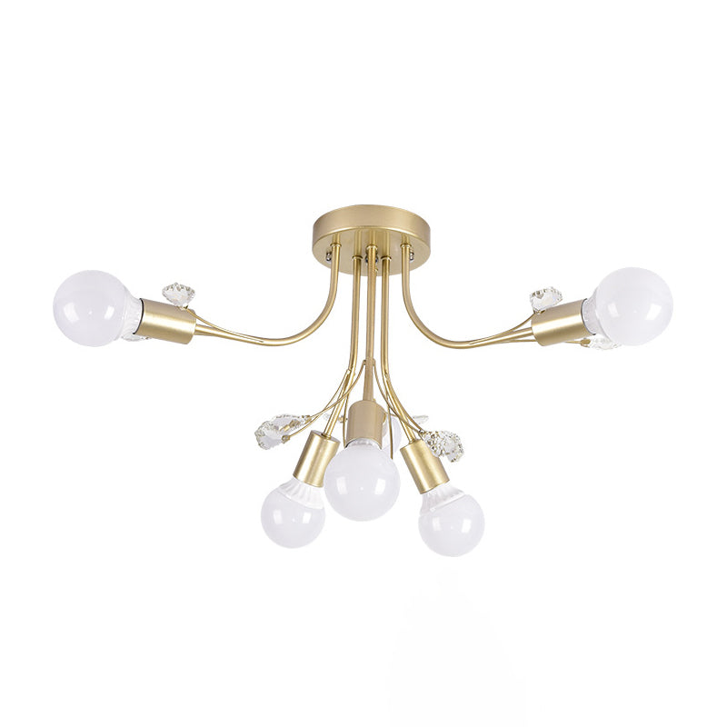 Black/White/Gold Metal Curved Arms Semi Flush Mount Light - Nordic Style - 6/9 Lights - Bedroom Ceiling Flush Mount