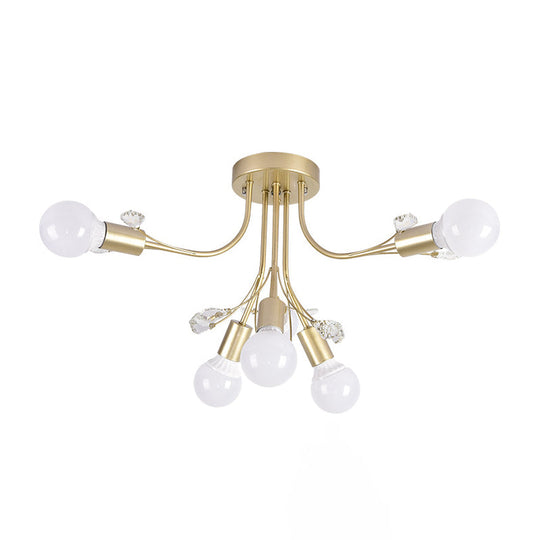 Black/White/Gold Metal Curved Arms Semi Flush Mount Light - Nordic Style 6/9 Lights Bedroom Ceiling