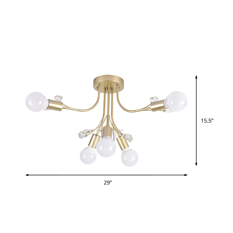 Black/White/Gold Metal Curved Arms Semi Flush Mount Light - Nordic Style - 6/9 Lights - Bedroom Ceiling Flush Mount