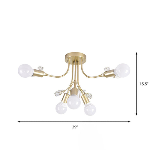 Black/White/Gold Metal Curved Arms Semi Flush Mount Light - Nordic Style - 6/9 Lights - Bedroom Ceiling Flush Mount