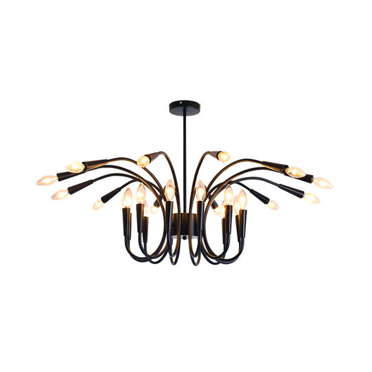 Modern Abstract Metal Chandelier: Multi-Light Black Pendant Lamp With Curved Arm And Exposed Bulbs