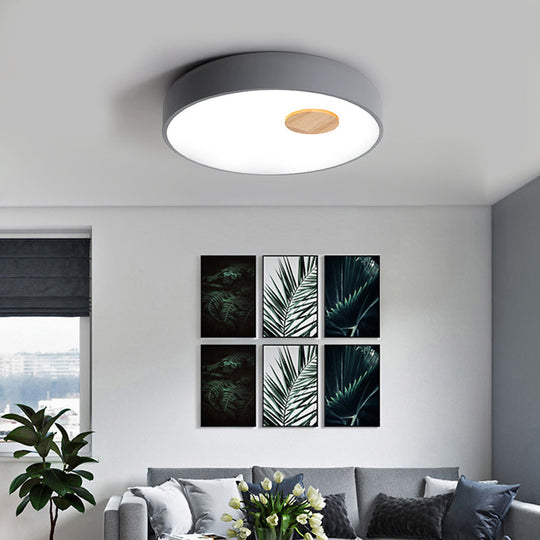 Metal Flush Ceiling Light with Acrylic Diffuser - Nordic Gray/Yellow/Green, Ceiling Flush Mount for Living Room in Warm/White