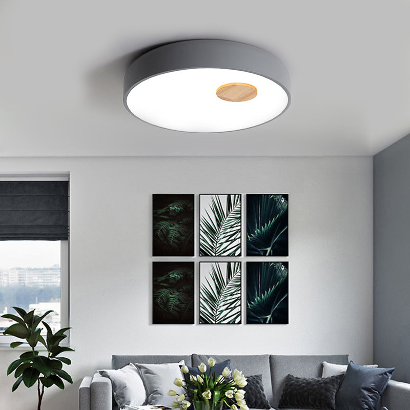 Metal Flush Ceiling Light With Acrylic Diffuser - Nordic Gray/Yellow/Green Mount For Living Room In