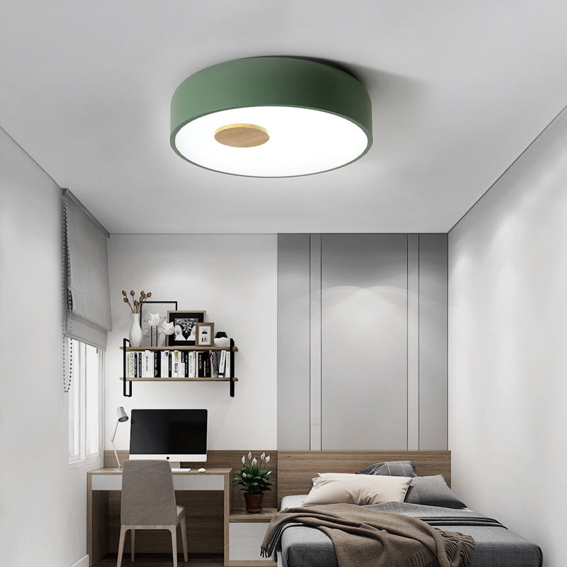 Metal Flush Ceiling Light with Acrylic Diffuser - Nordic Gray/Yellow/Green, Ceiling Flush Mount for Living Room in Warm/White