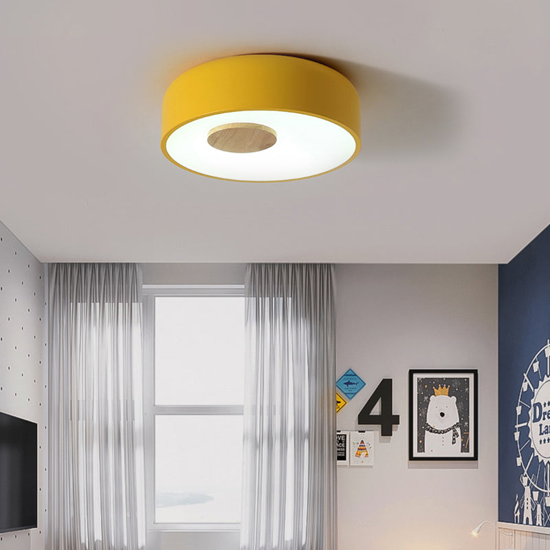 Metal Flush Ceiling Light With Acrylic Diffuser - Nordic Gray/Yellow/Green Mount For Living Room In