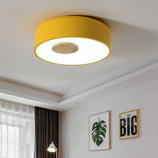 Metal Flush Ceiling Light With Acrylic Diffuser - Nordic Gray/Yellow/Green Mount For Living Room In