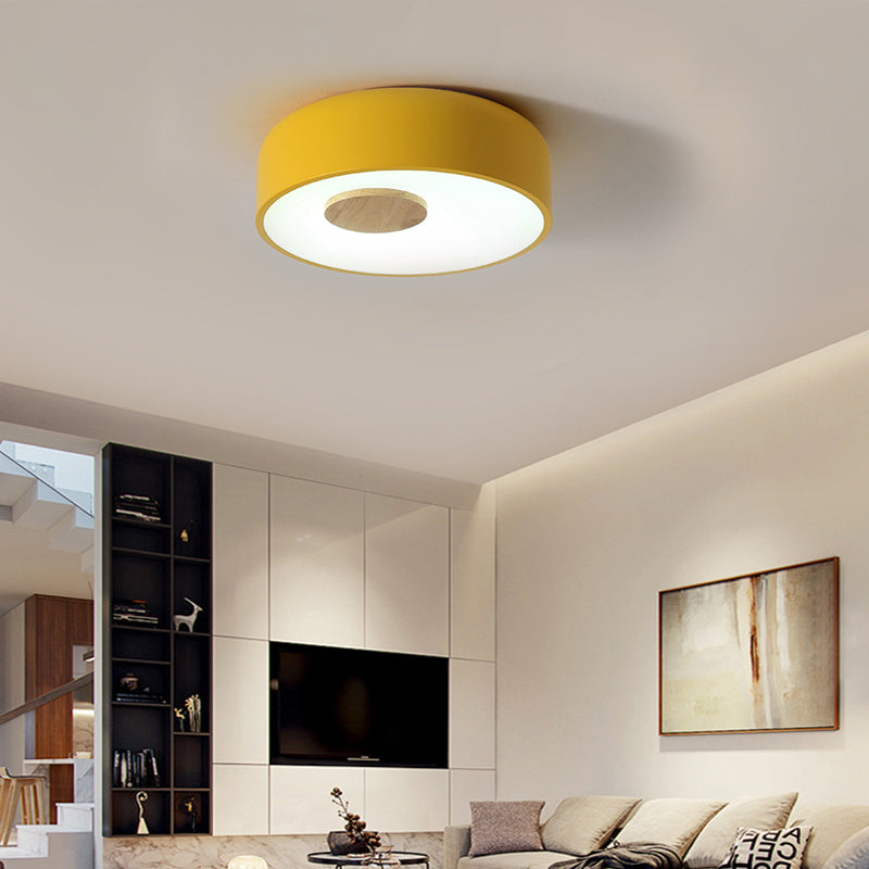 Metal Flush Ceiling Light With Acrylic Diffuser - Nordic Gray/Yellow/Green Mount For Living Room In