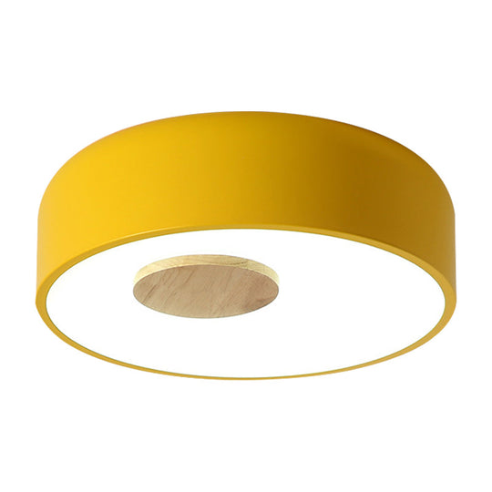 Metal Flush Ceiling Light With Acrylic Diffuser - Nordic Gray/Yellow/Green Mount For Living Room In