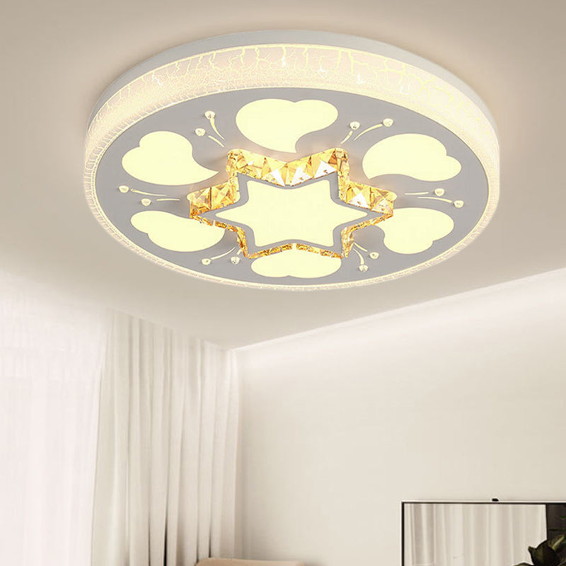 Modern Brown/White Circle Flush Ceiling Light With Led Acrylic & Crystal In White - 3 Color Lighting