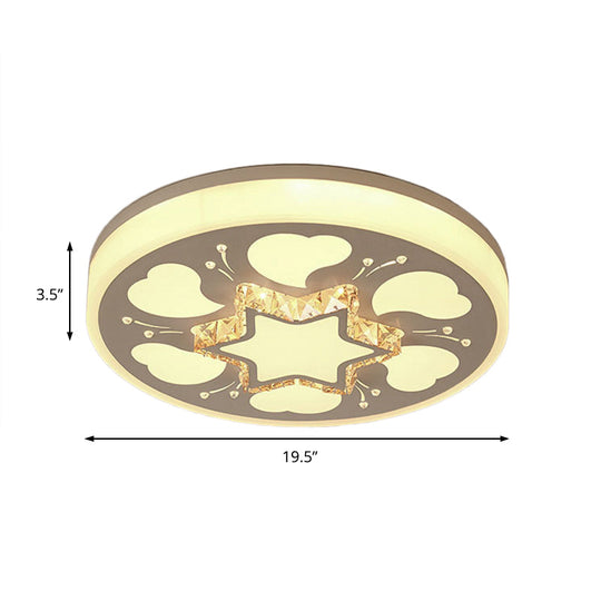 Modern Brown/White Circle Flush Ceiling Light With Led Acrylic & Crystal In White - 3 Color Lighting