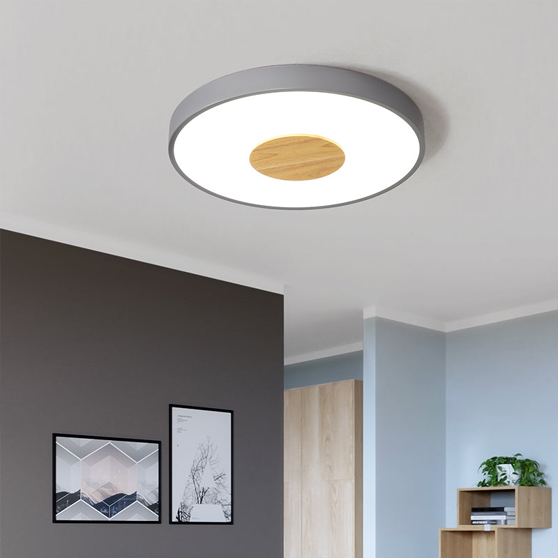 Nordic Metal LED Ceiling Light - Circular Flush Mount with Acrylic Diffuser 12"/16"/19.5" Diameter (Black/Gray/White)