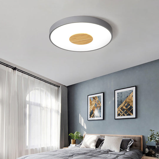 Nordic Metal LED Ceiling Light - Circular Flush Mount with Acrylic Diffuser 12"/16"/19.5" Diameter (Black/Gray/White)