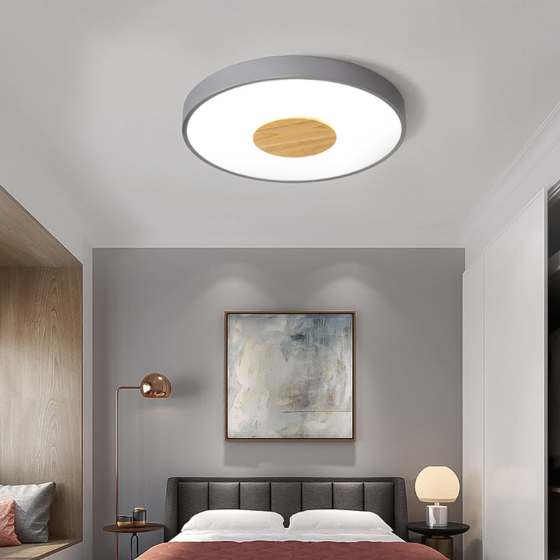 Nordic Metal LED Ceiling Light - Circular Flush Mount with Acrylic Diffuser 12"/16"/19.5" Diameter (Black/Gray/White)