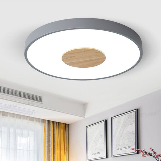 Nordic Metal LED Ceiling Light - Circular Flush Mount with Acrylic Diffuser 12"/16"/19.5" Diameter (Black/Gray/White)