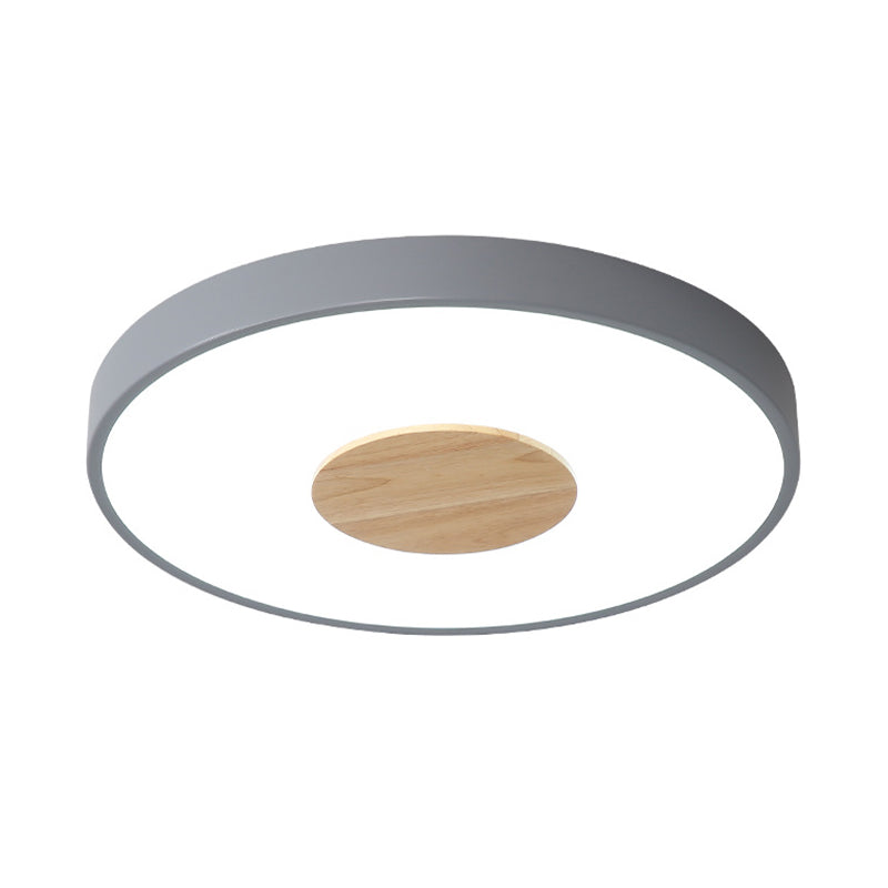 Nordic Metal LED Ceiling Light - Circular Flush Mount with Acrylic Diffuser 12"/16"/19.5" Diameter (Black/Gray/White)