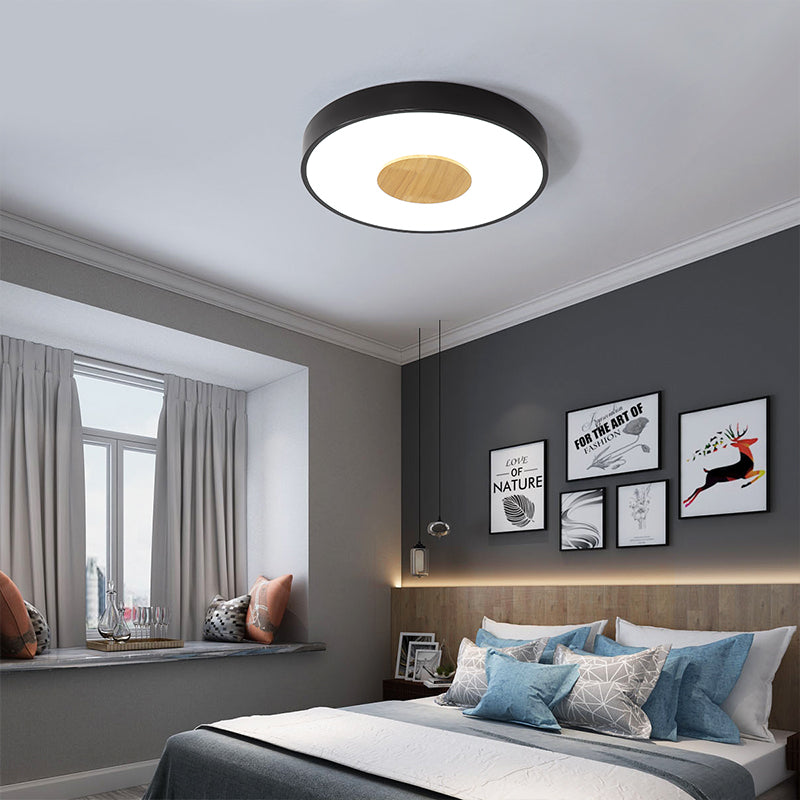 Nordic Metal LED Ceiling Light - Circular Flush Mount with Acrylic Diffuser 12"/16"/19.5" Diameter (Black/Gray/White)