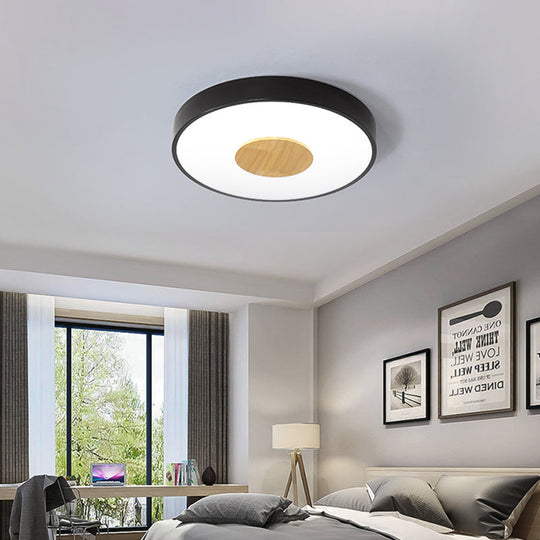 Nordic Metal LED Ceiling Light - Circular Flush Mount with Acrylic Diffuser 12"/16"/19.5" Diameter (Black/Gray/White)