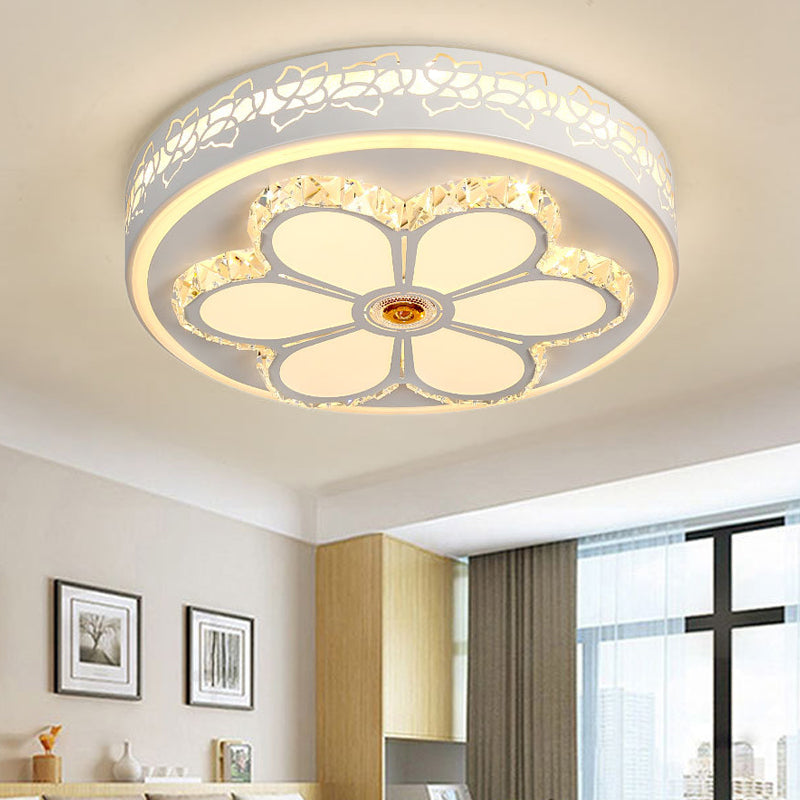 Modern Crystal and Acrylic Flush Ceiling Light with Flower Pattern, White/3 Color LED, Brown/White