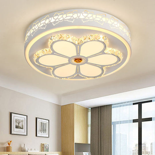 Modern Crystal And Acrylic Flush Ceiling Light With Flower Pattern White/3 Color Led Brown/White