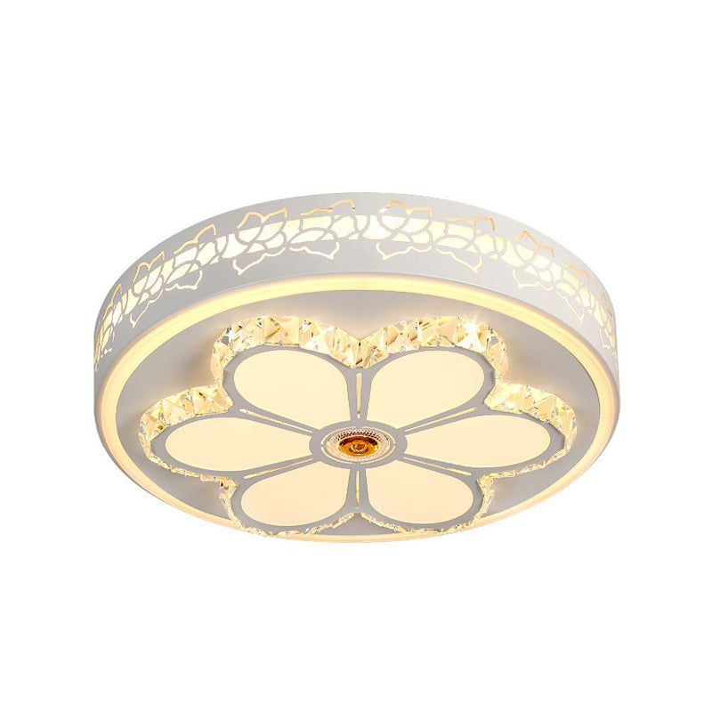 Modern Crystal and Acrylic Flush Ceiling Light with Flower Pattern, White/3 Color LED, Brown/White