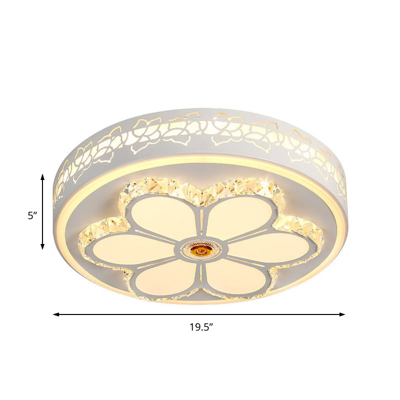 Modern Crystal and Acrylic Flush Ceiling Light with Flower Pattern, White/3 Color LED, Brown/White