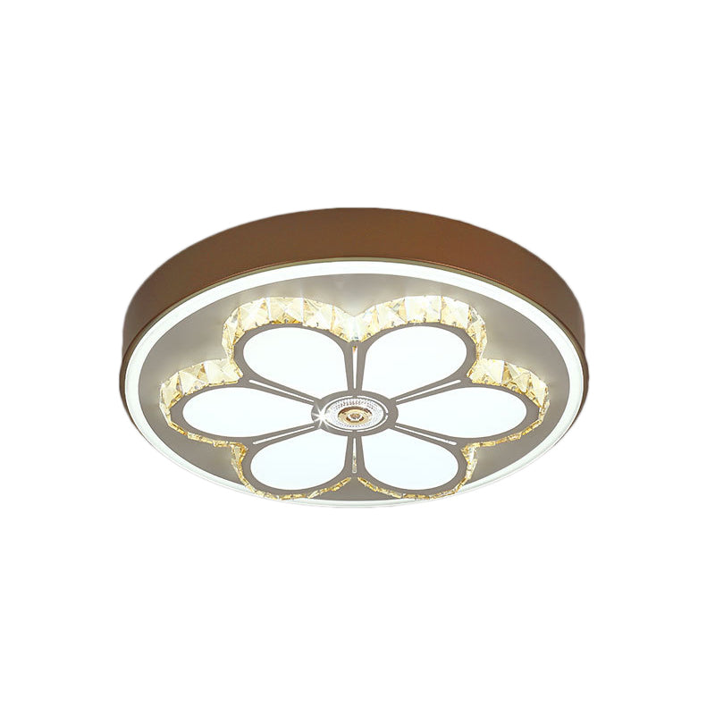 Modern Crystal and Acrylic Flush Ceiling Light with Flower Pattern, White/3 Color LED, Brown/White