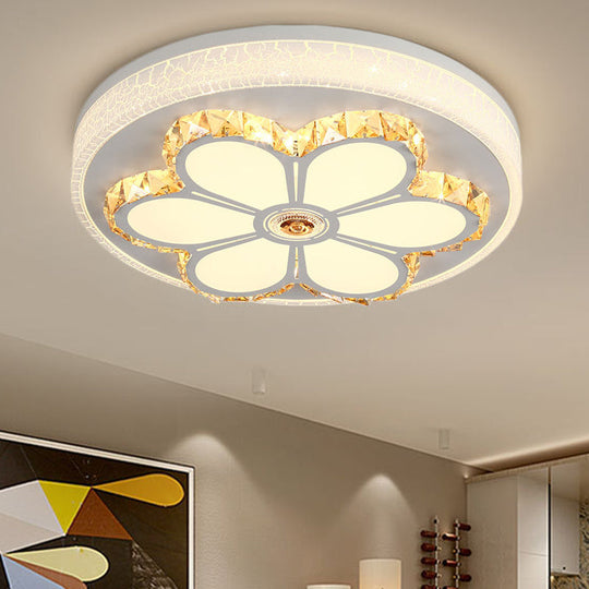 Modern Crystal and Acrylic Flush Ceiling Light with Flower Pattern, White/3 Color LED, Brown/White