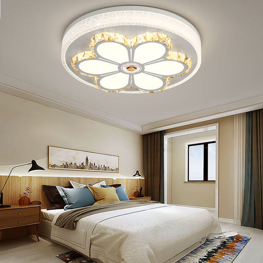 Modern Crystal and Acrylic Flush Ceiling Light with Flower Pattern, White/3 Color LED, Brown/White