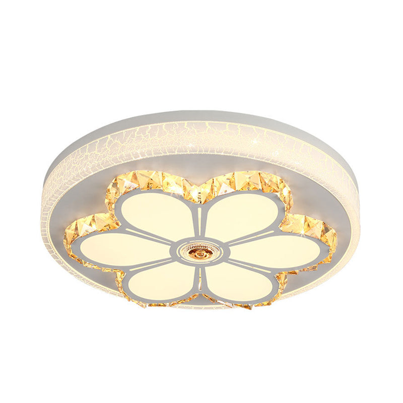 Modern Crystal and Acrylic Flush Ceiling Light with Flower Pattern, White/3 Color LED, Brown/White