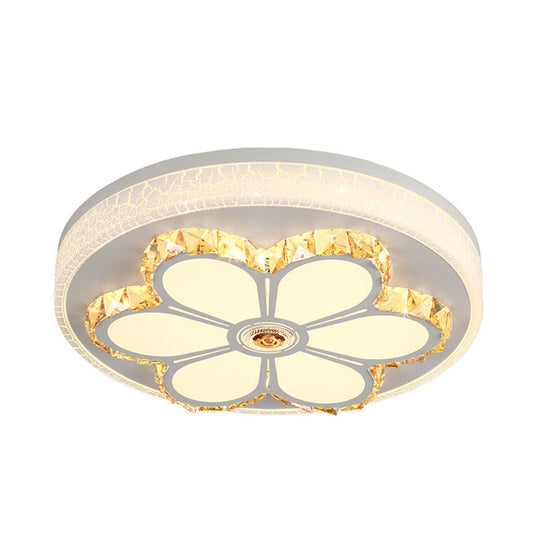 Modern Crystal And Acrylic Flush Ceiling Light With Flower Pattern White/3 Color Led Brown/White