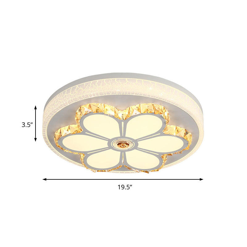 Modern Crystal and Acrylic Flush Ceiling Light with Flower Pattern, White/3 Color LED, Brown/White