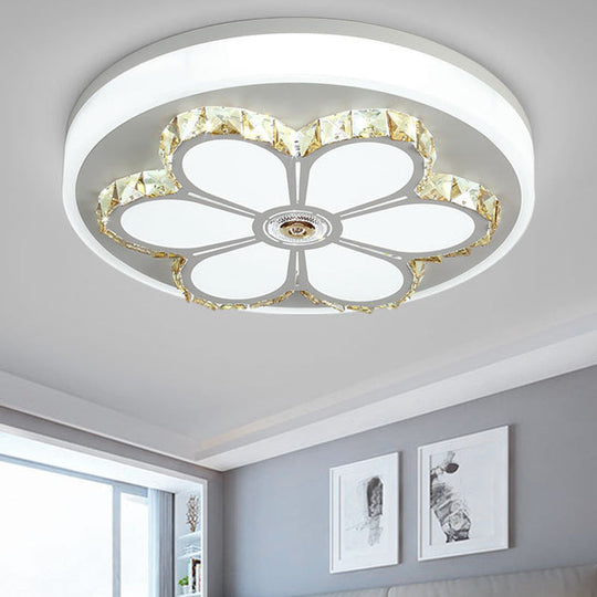 Modern Crystal And Acrylic Flush Ceiling Light With Flower Pattern White/3 Color Led Brown/White