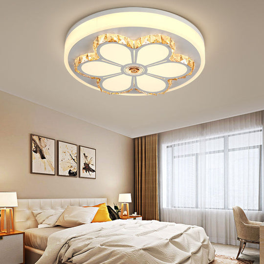 Modern Crystal and Acrylic Flush Ceiling Light with Flower Pattern, White/3 Color LED, Brown/White