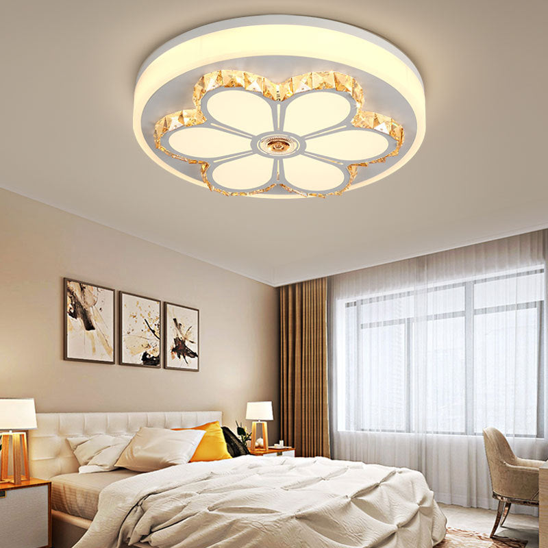 Modern Crystal And Acrylic Flush Ceiling Light With Flower Pattern White/3 Color Led Brown/White